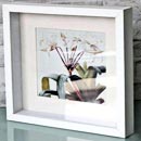 White wood square shadow box frame with clear glass